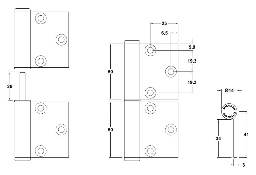 **10 Pack** McCallum A101 A102LHF Door Hinge Aluminium Lift Off Left Hand - Image 2
