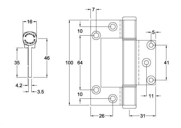 **10 Pack** McCallum Heavy Duty Aluminium Interfold Hinge Satin A174 A74HBF - Image 2