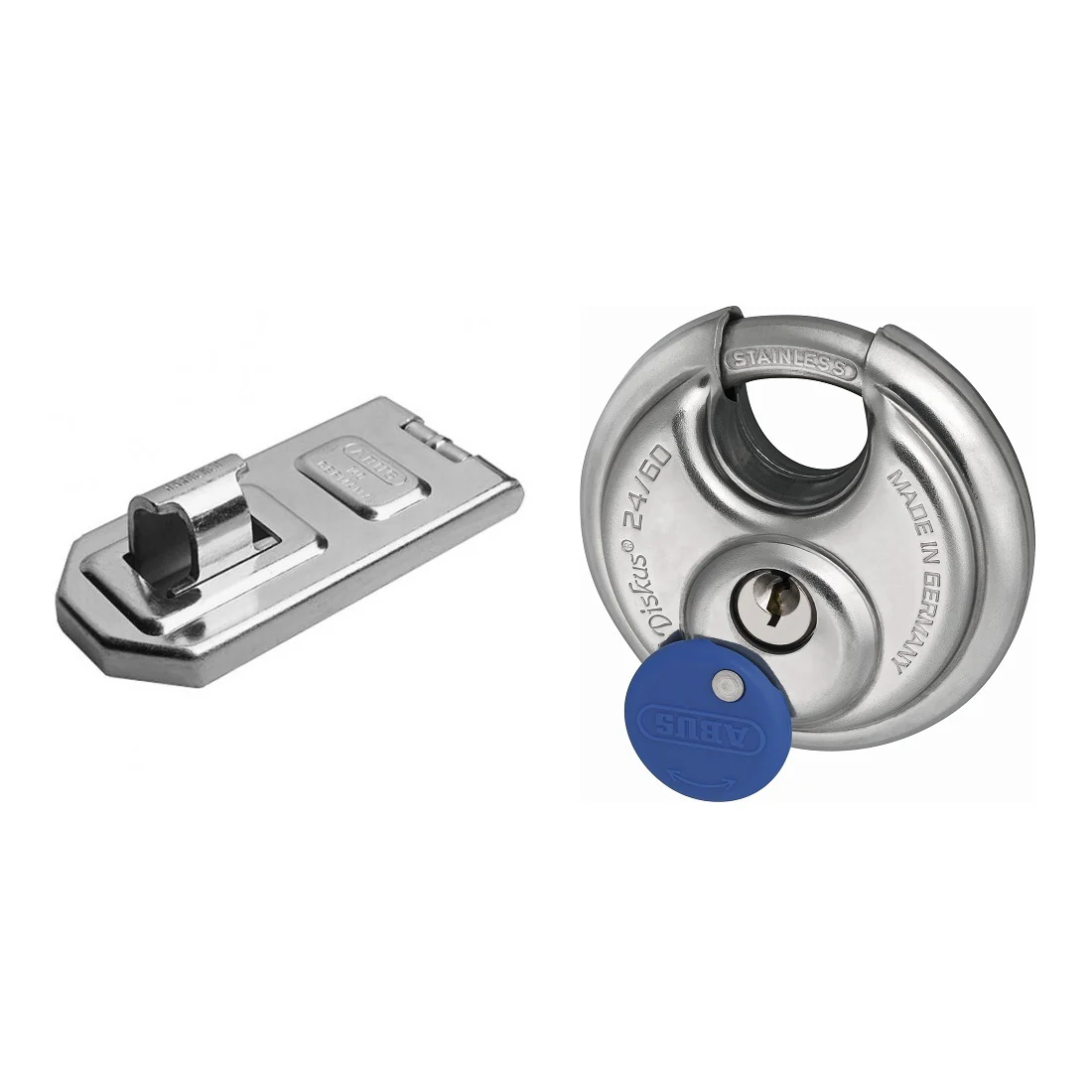 ABUS Hasp & Staple 140/120C 120mm + 24IB/60 Diskus Padlock Stainless Steel