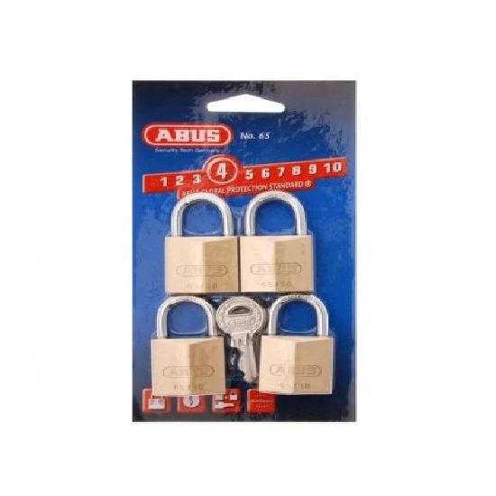 Abus Security Padlock Keyed Alike 30mm Brass Body Quad Pack 6530QUADSC