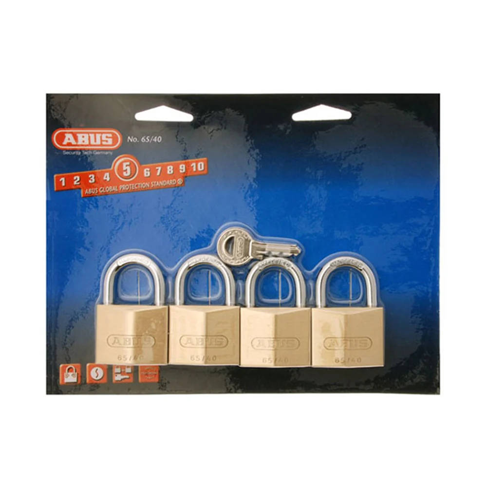 Abus Security Padlock Keyed Alike 40mm Brass Body Quad Pack 6540QUADSC