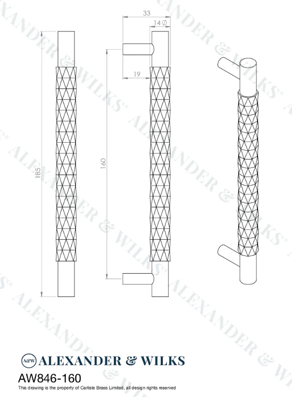 Alexander and Wilks Diamond Cut Cabinet Pull Handle 160mm - Available in Various Finishes - Image 2