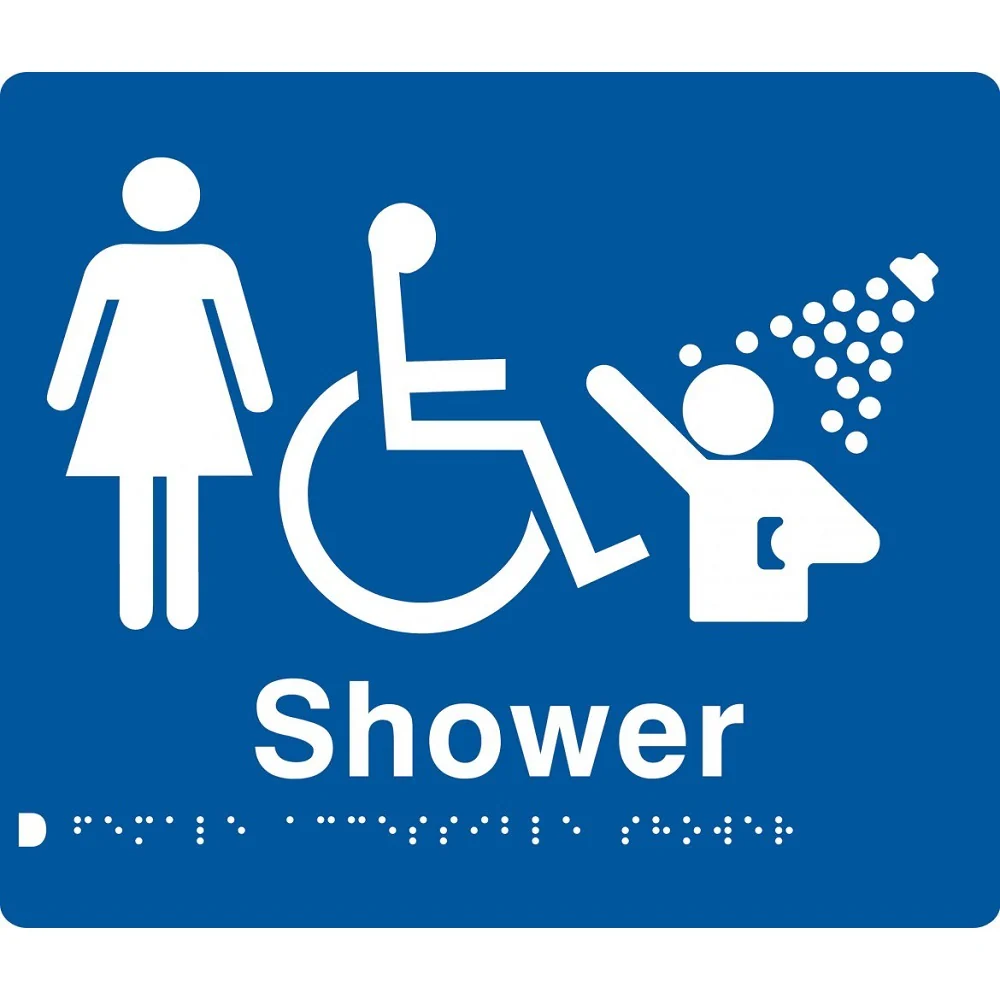 AS1428 Compliant Shower Sign Female Disabled Braille BLUE FDS 210x180x3mm