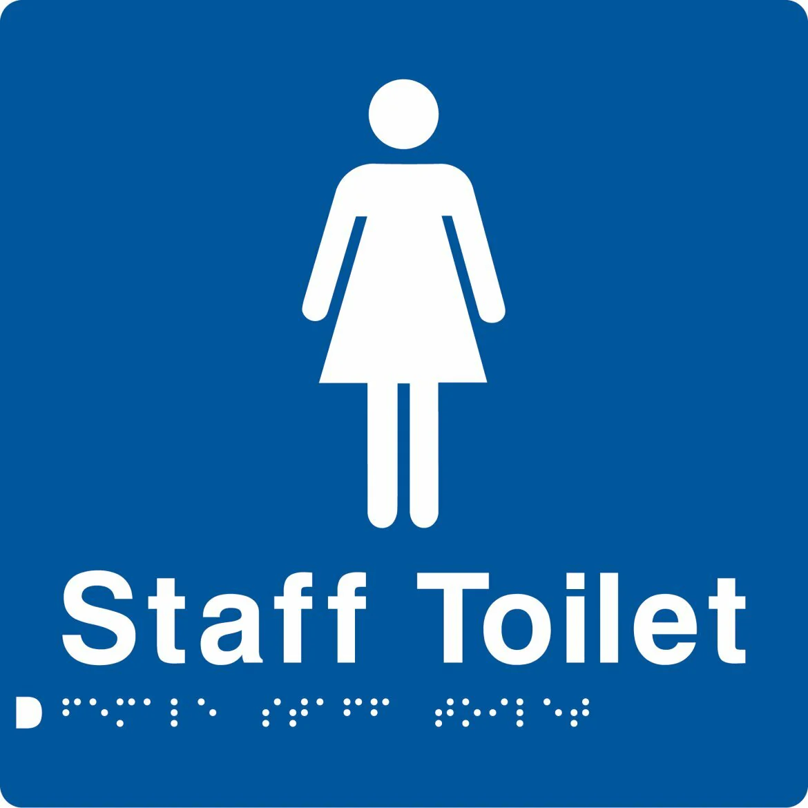 AS1428 Compliant Staff Toilet Sign Female Braille BLUE FSffT 180x180x3mm