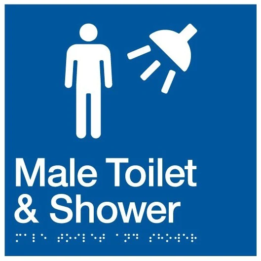 AS1428 Compliant Toilet Shower Sign Male Braille MTS BLUE 180x180x3mm