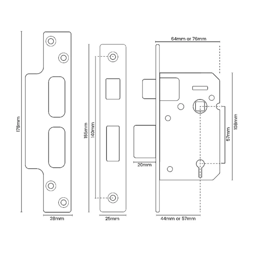 ASEC BS 5 Lever British Standard Sashlock - Available in Various Finishes and Functions - Image 2