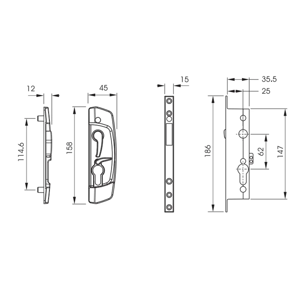 Austral SD7 Sliding Security Screen Door Lock with Cylinder Primrose SD7/PRGL - Image 4