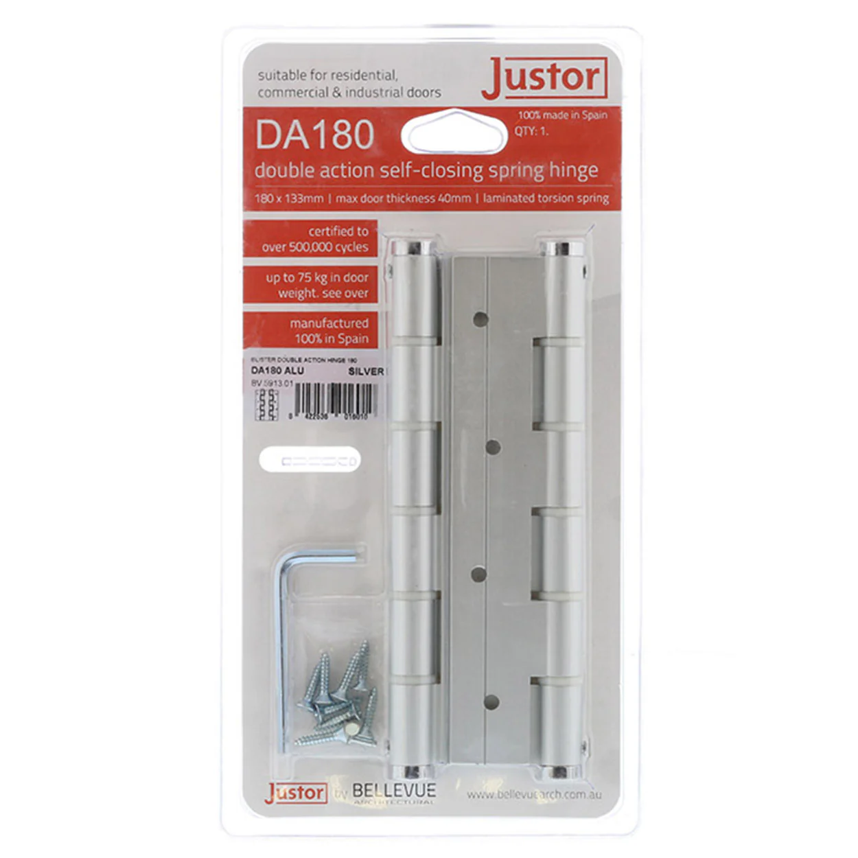 Bellevue BIDA180AS Justor DA180 Double Action Spring Hinge Anodized Silver - Image 2