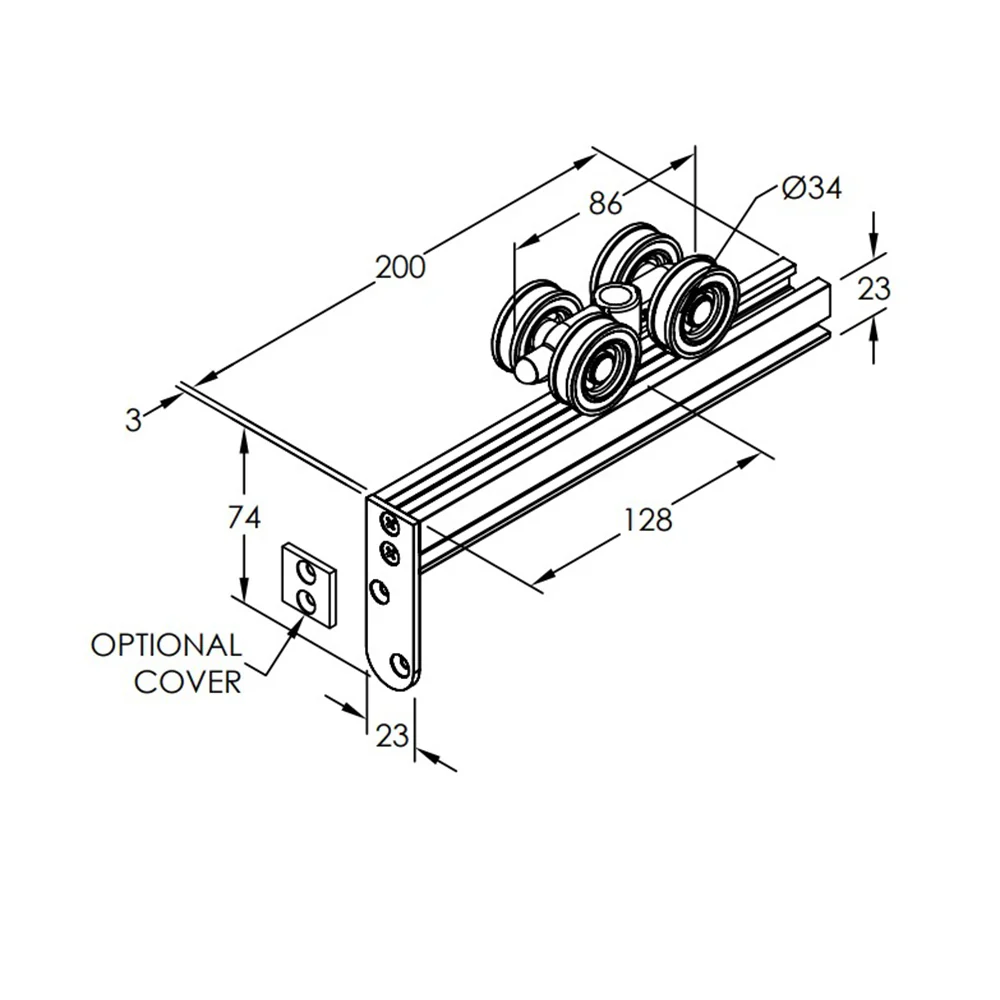 Brio 4 Wheel Timber Hanger Zero Clearance 180kg - Available in Chrome and Stainless Steel - Image 3