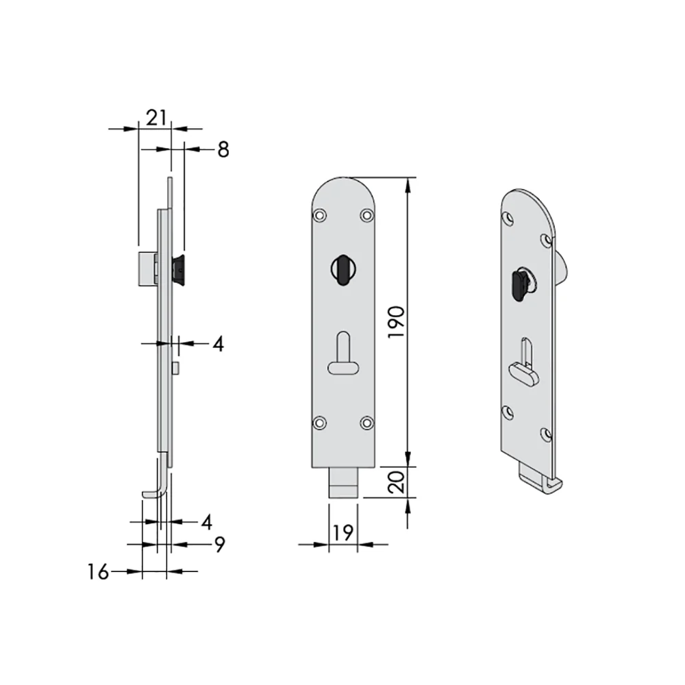 Brio Flush Bolt 456EISN-1 Square 190mm Inward Opening Lockable Satin Nickel