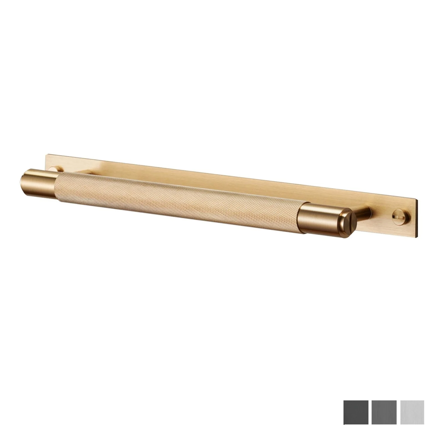 Buster and Punch Cabinet Cross Knurled Pull Bar Handle on Backplate