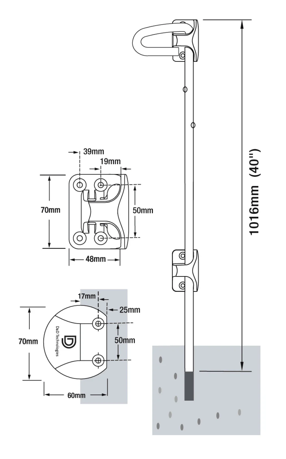 D&D QB140 Q-Bolt Padlockable Drop Gate Lock 1016mm Wide Bracket For Metal - Image 4