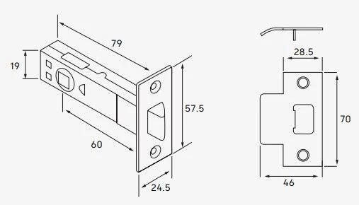Dormakaba 2202 Tubular Latch 60mm Satin Stainless Steel 9400000200201 - Image 2