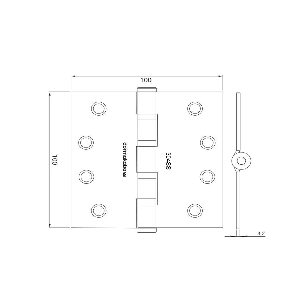 Dormakaba Ball Bearing Butt Hinge 100x100mm DKH100/100BB/3.2 SSS - Image 2