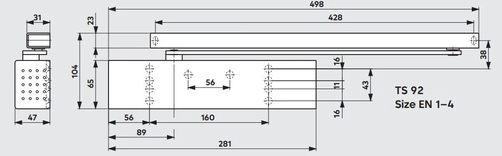 Dormakaba EN1-4 Cam Action Door Closer Push Side With Angle Bracket Silver TS92G14GNABSIL - Image 2