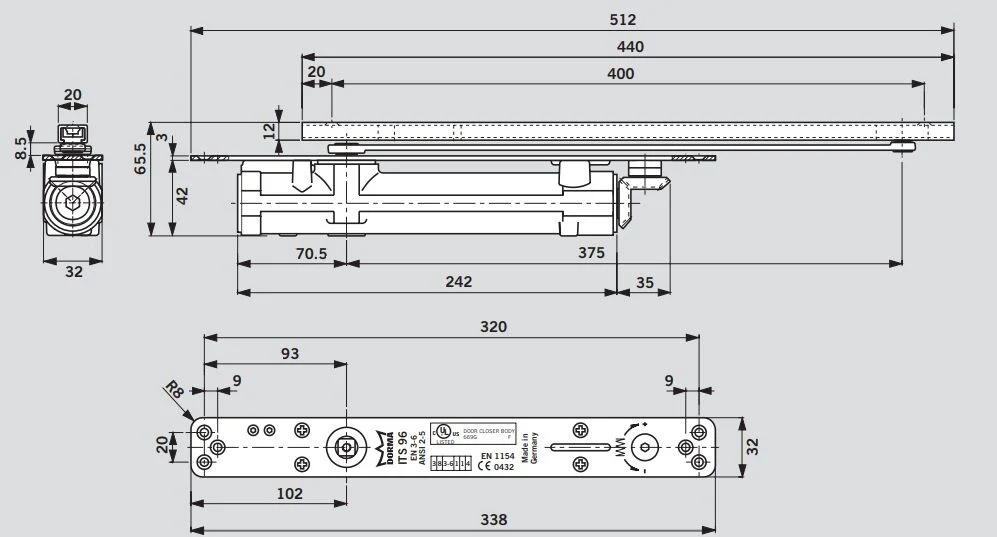 Dormakaba ITS96 EN2-4 Door Closer Cam Action with Arm Silver ITS9624G96N - Image 2