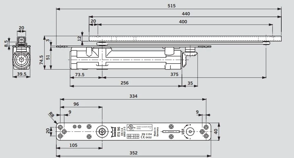 Dormakaba ITS96 EN3-6 Cam Action Door Closer with Arm Silver ITS9636G96N - Image 2