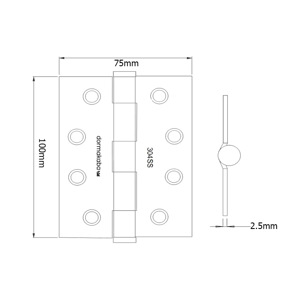 Dormakaba Door Butt Hinge Fixed Pin 100x75x2.5mm Black DKH100/75FPBLK - Image 2
