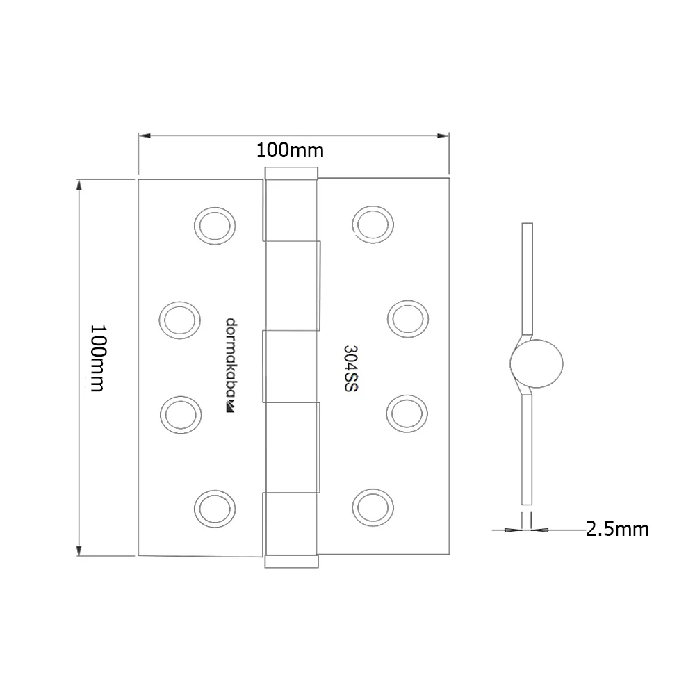 Dormakaba Ball Bearing Butt Hinge 100x100x2.5mm Black DKH100/100BBBLK - Image 2