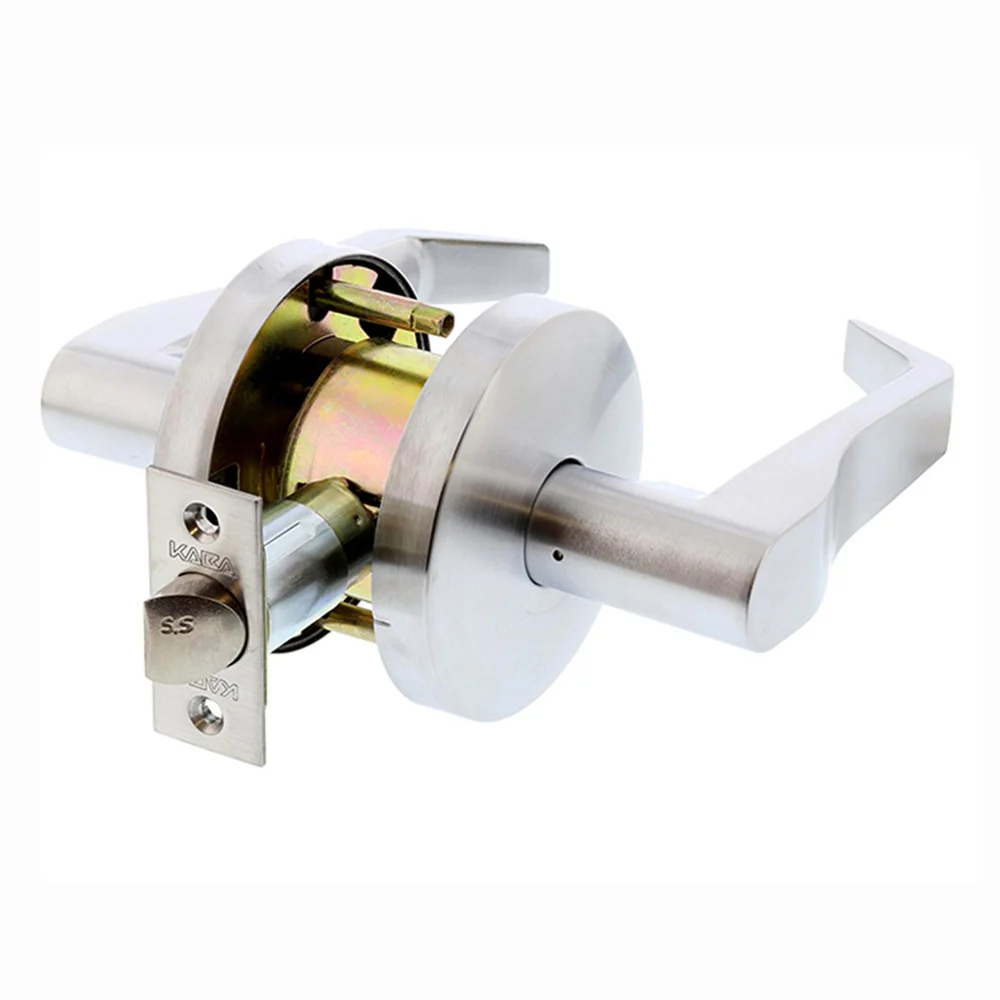 Dormakaba Door Lever Handle on Round Rose Fire Rated 70mm Satin Chrome