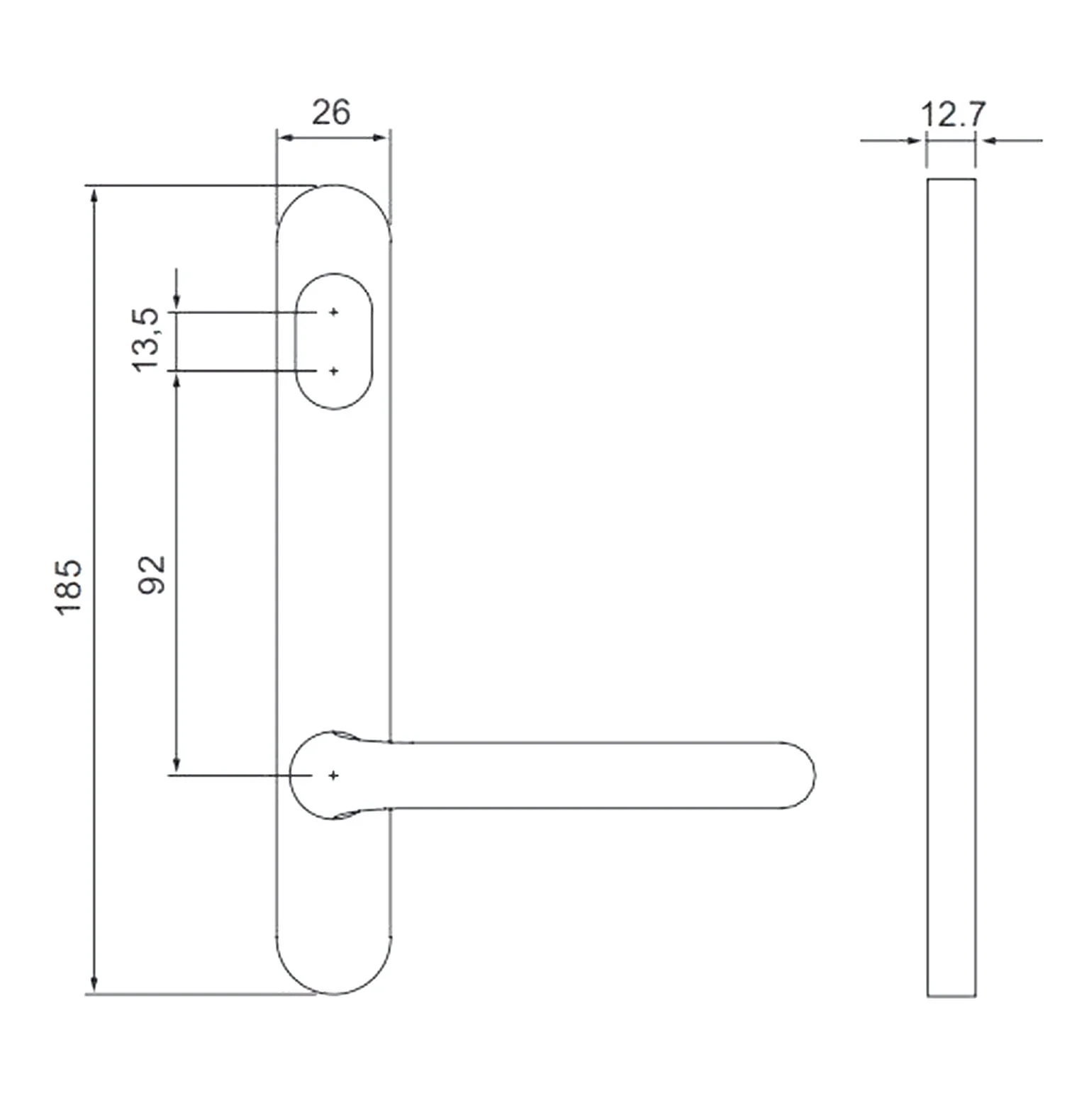 Dormakaba Door Handle Lever Narrow Stile Round End Plate Cylinder Hole Concealed Fix 6500/70SSS - Image 2