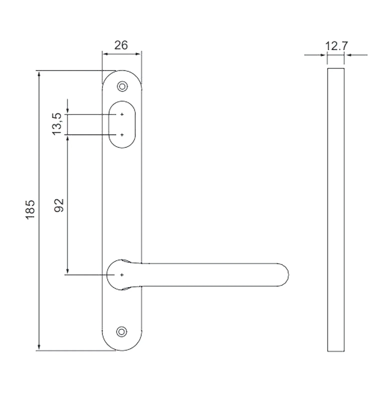 Dormakaba Door Handle Lever Narrow Stile Round End Plate Cylinder Hole Visible Fix 6501/70SSS - Image 2