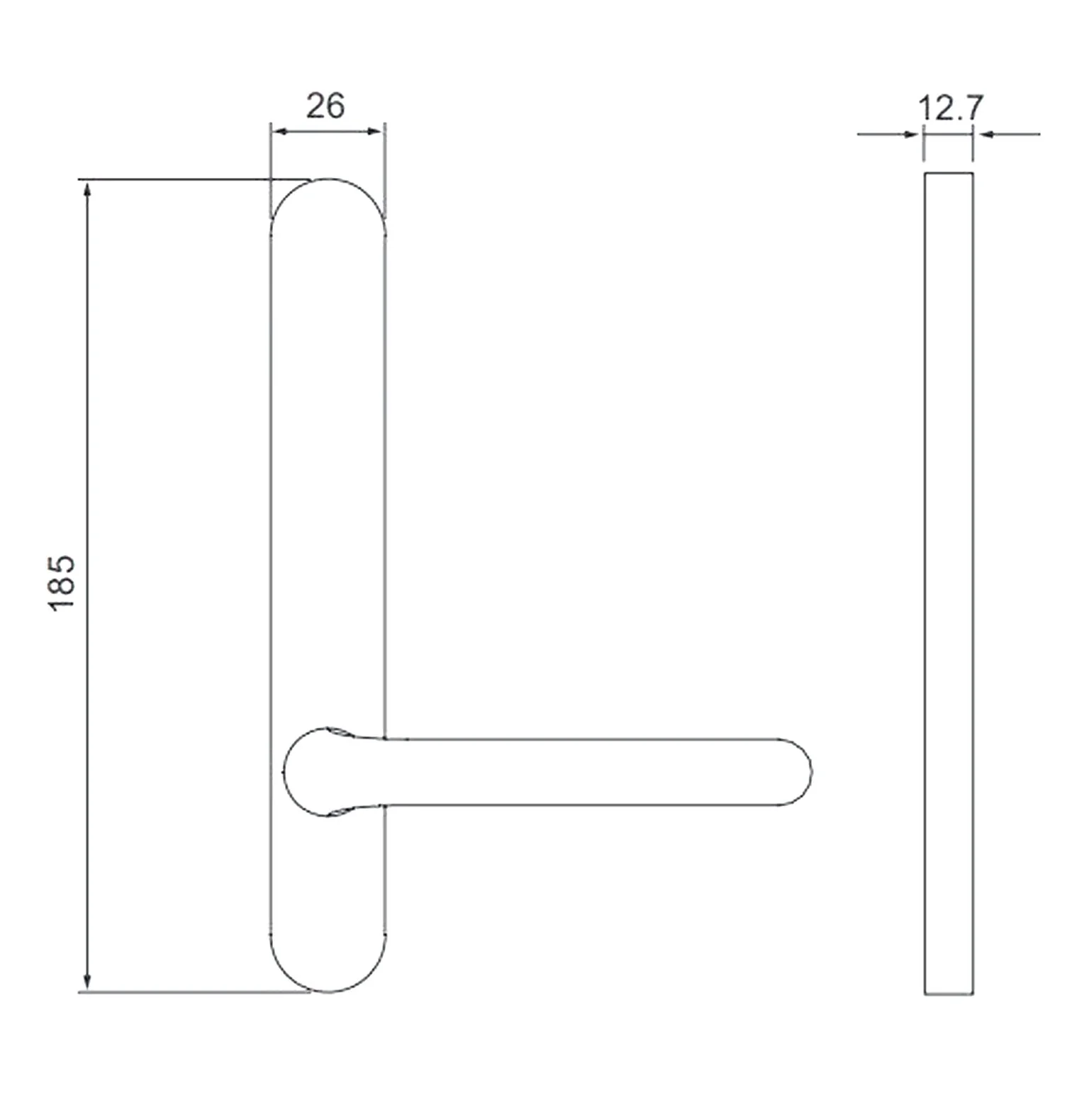 Dormakaba Door Handle Lever Narrow Stile Round End Plate No Cylinder Concealed Fix 6505/70SSS - Image 2
