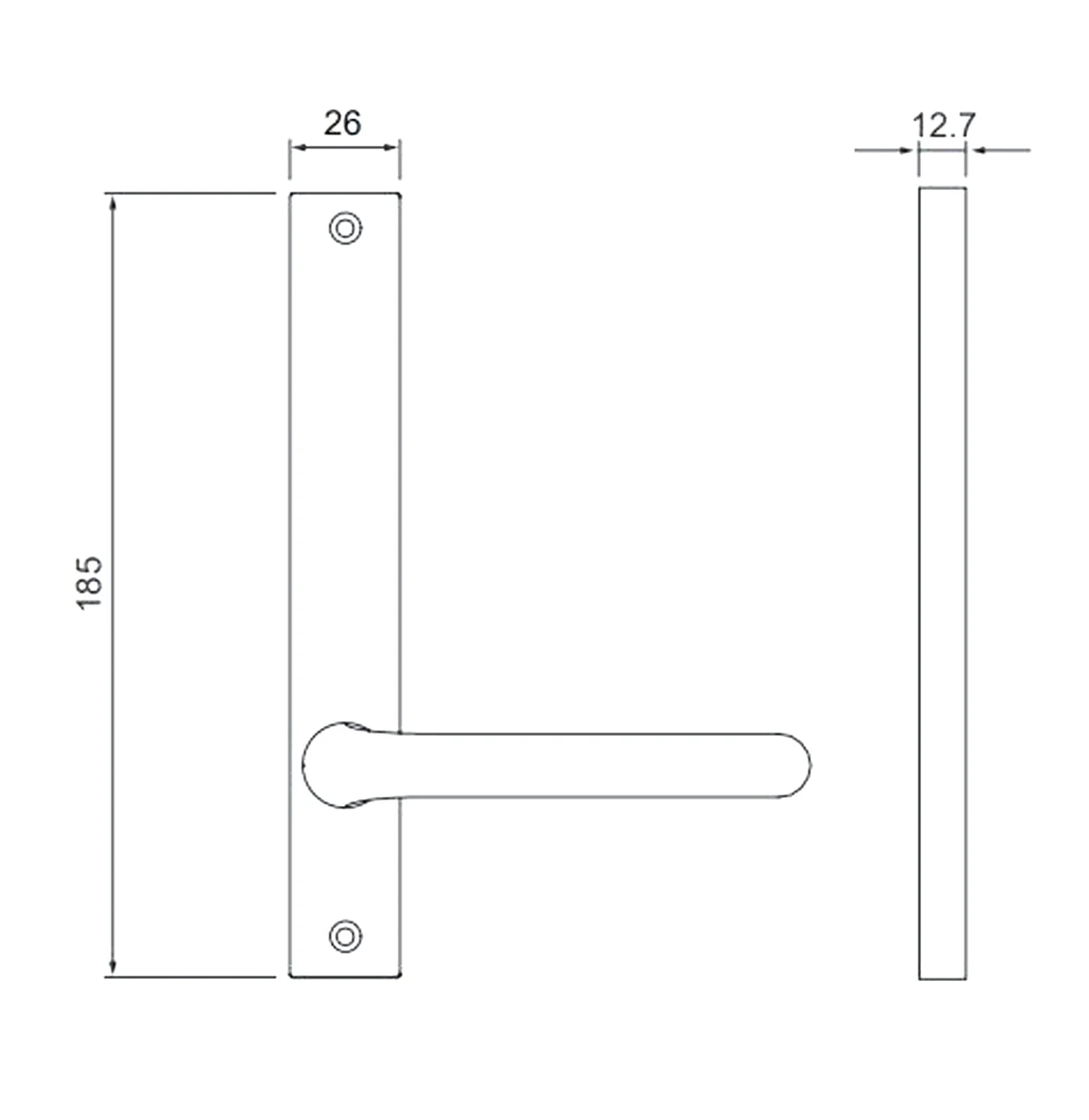 Dormakaba Door Handle Lever Narrow Stile Square End Plate No Cylinder Visible Fix 6406/70SSS - Image 2