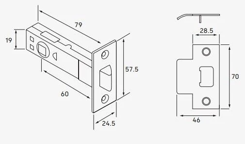 Dormakaba Tubular Latch 2202 60mm Back Set + Rebate Kit 2203 Stainless Steel - Image 2
