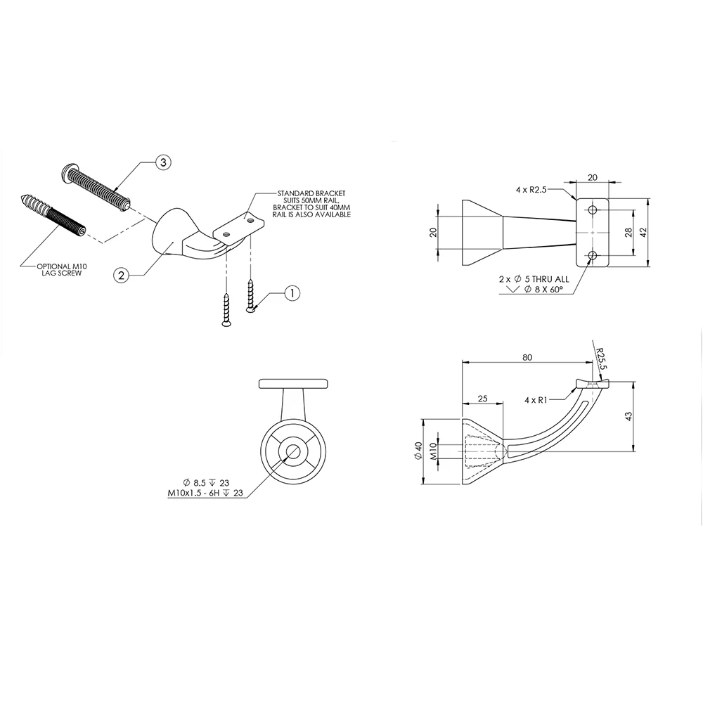 Emro Architectural Concealed Curved Top Bracket 4462 - Available in Various Finishes - Image 2