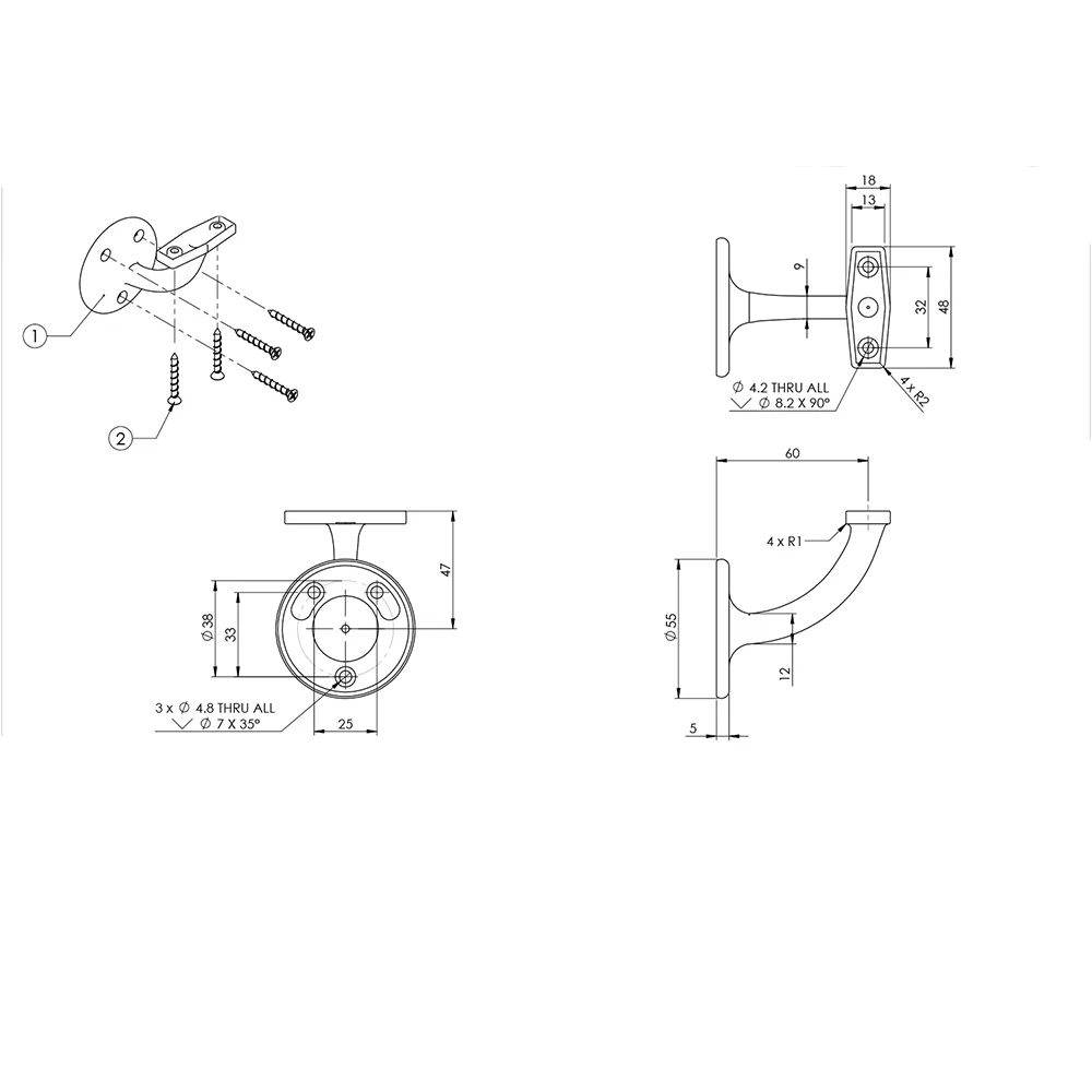 Emro Conventional Bracket 25mm 448 - Available in Various Finishes - Image 2