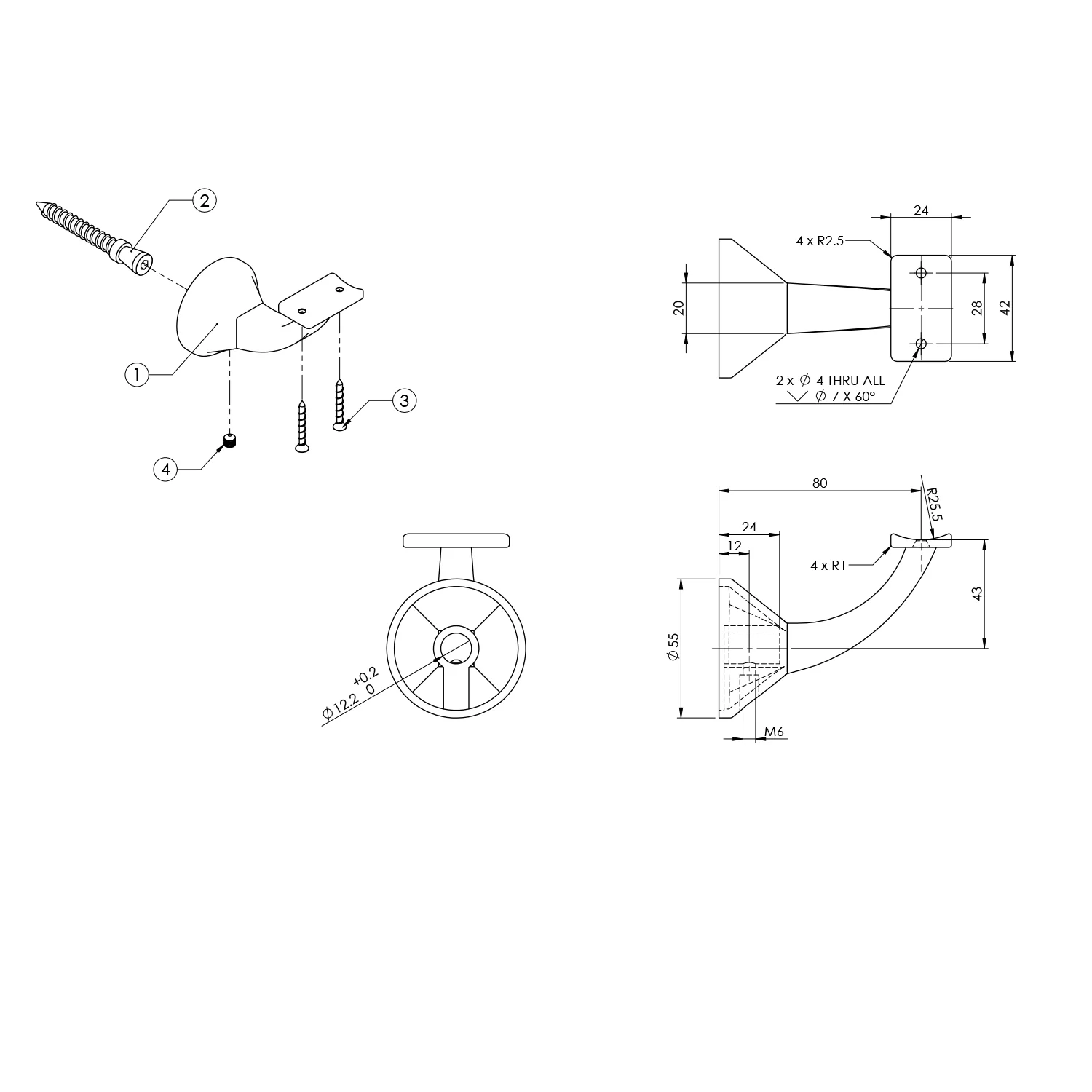 Emro Deluxe Concealed Stair Rail Curve Top Bracket 446CT - Available in Various Finishes - Image 2