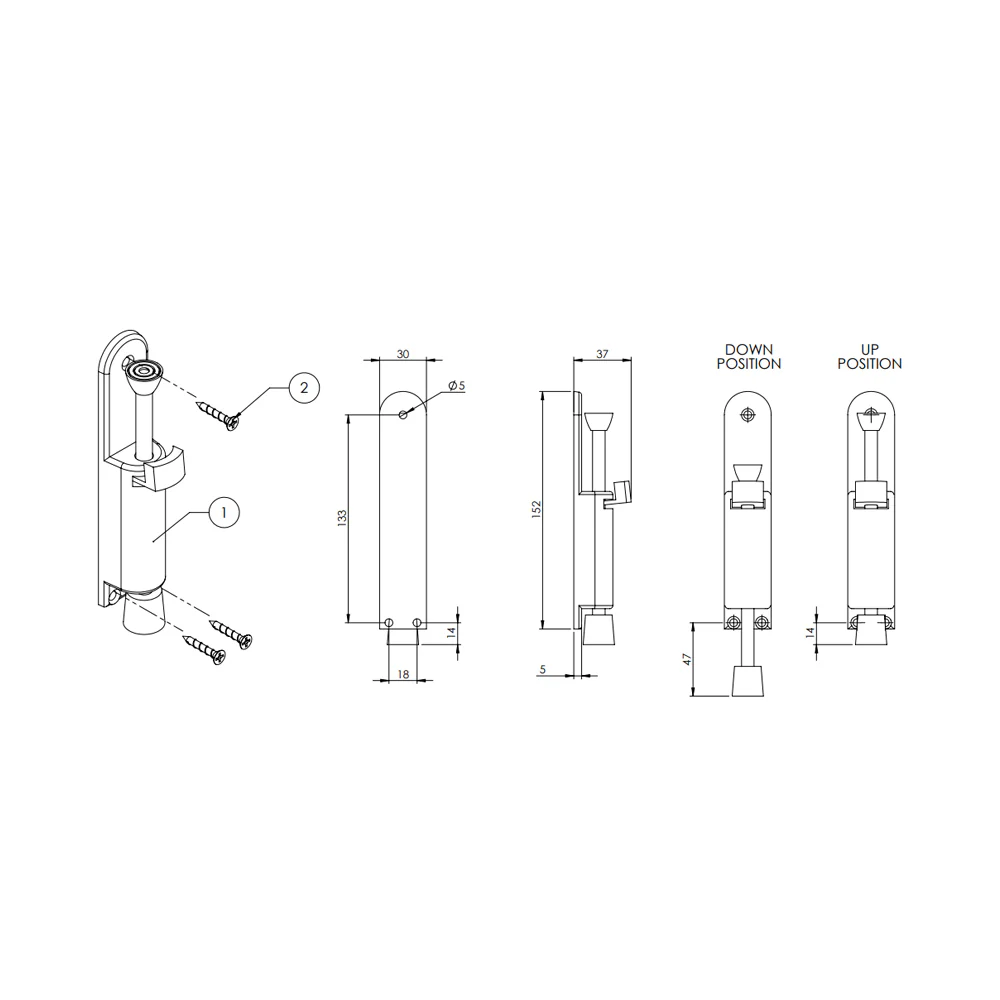 Emro Door Holder 160mm Plunger Foot Operated Satin Zinc Alloy 50019 - Image 2