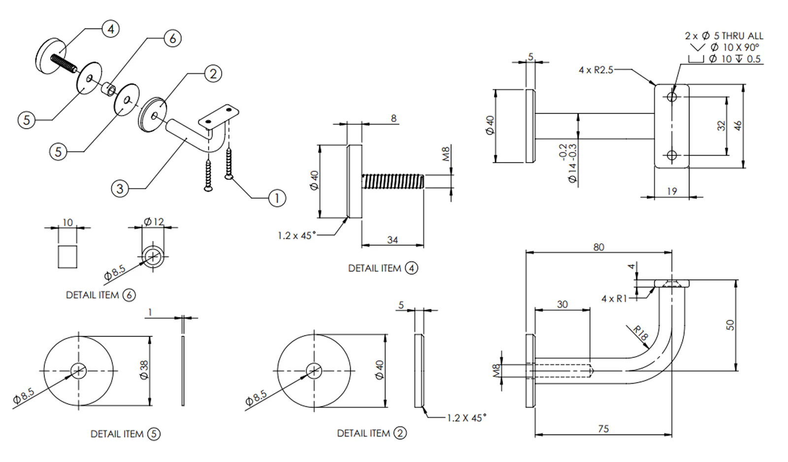 Emro Extended Concealed Flat Top Bracket for Glass 80mm Extension Satin Stainless Steel SS80GFT - Image 2