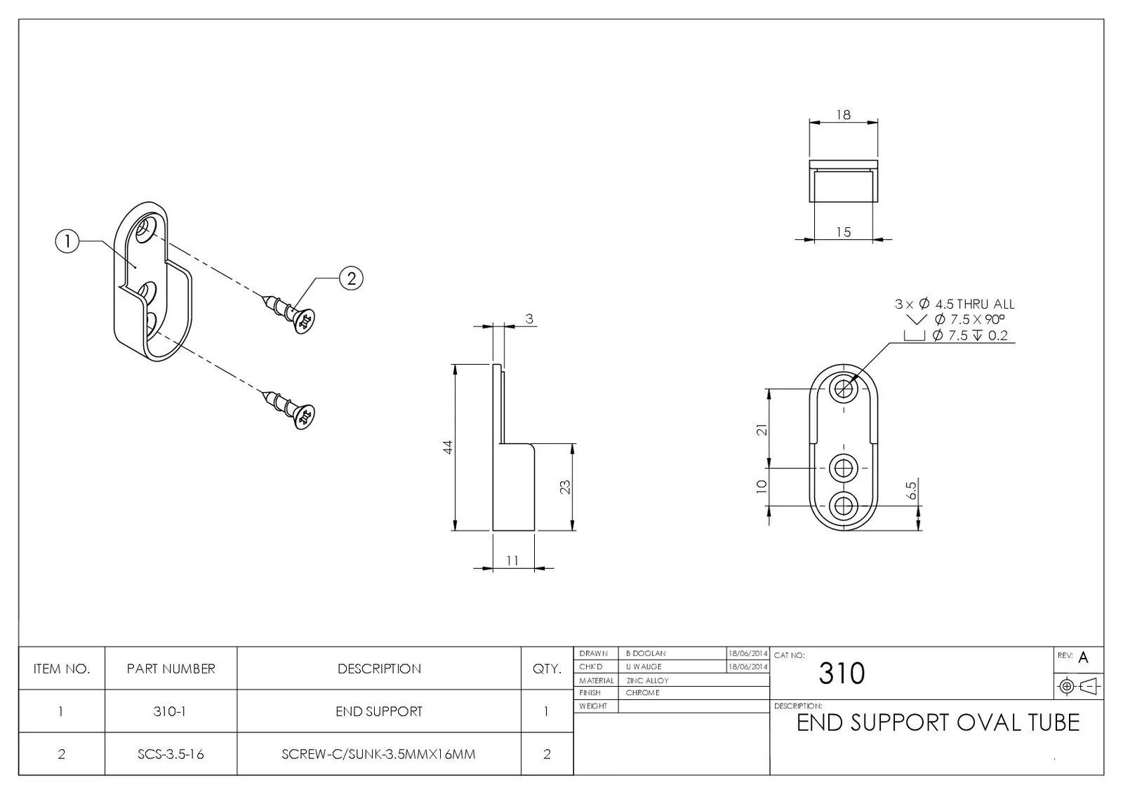 Emro Oval Tube End Support Polypack 15mmx30mm Chrome Pack of 10 310CPPP - Image 2