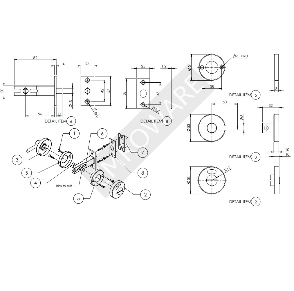 Emro Stainless Steel Disabled Compliant Privacy Indicator Mortice Bolt Round 60mm Backset C12226 - Image 3