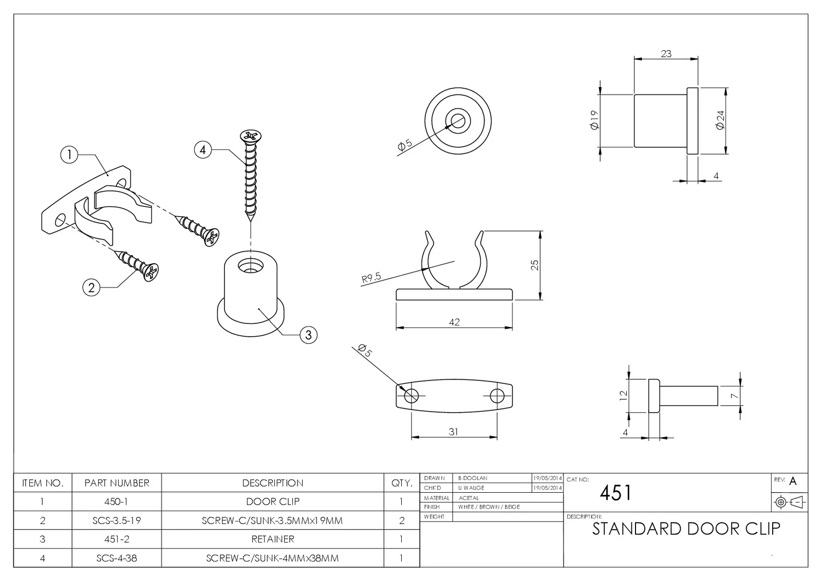 Emro Standard Door Clip White 451WHS - Image 2