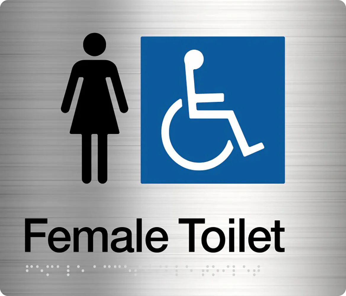 Tim The Sign Man Female Disabled Toilet Left Hand Amenity Sign Braille Stainless Steel FDT/LH-SS
