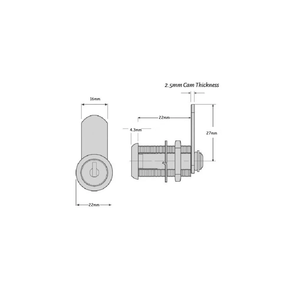 Firstlock Cabinet Cam Lock Round Face 22mm Keyed Alike Chrome Plate NX22RKA - Image 3