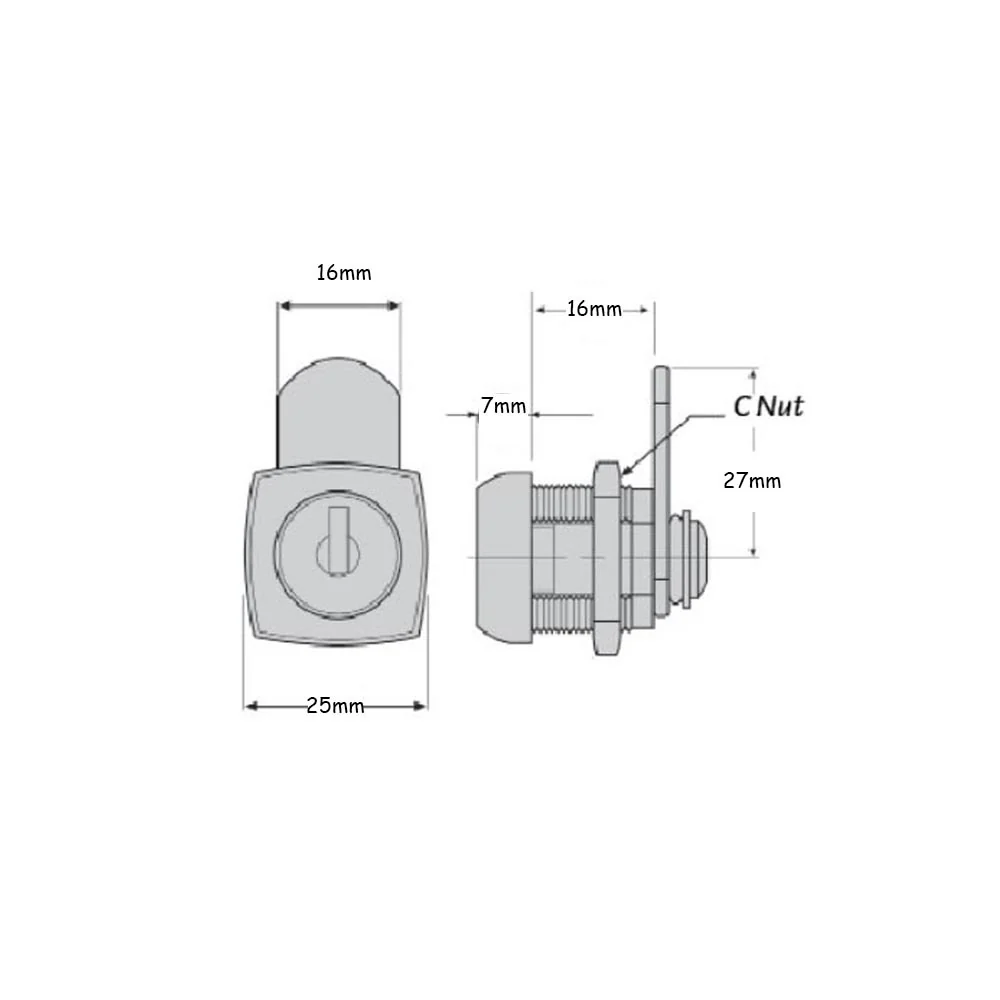 Firstlock Cabinet Cam Lock Square Face 16mm Keyed Alike Chrome Plate NX16SKA - Image 3