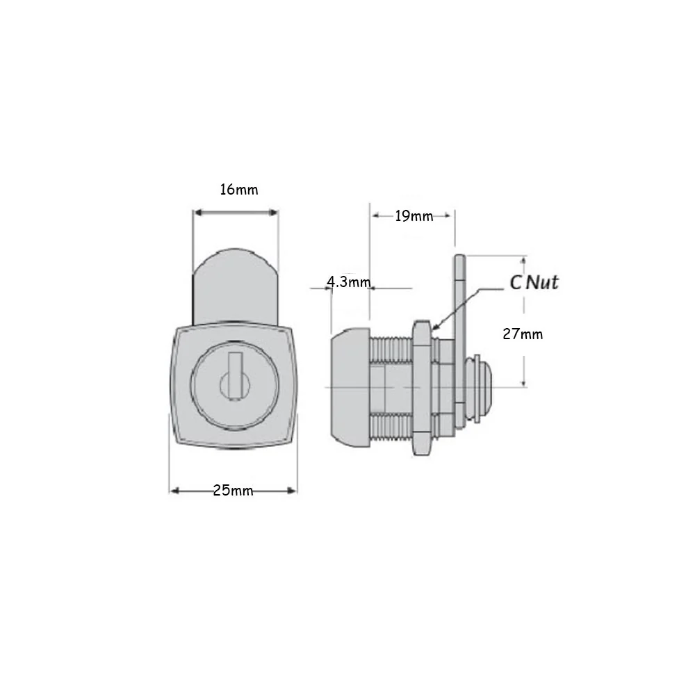 Firstlock Cabinet Cam Lock Square Face 19mm Keyed to Differ Chrome Plate NX19SKD - Image 3