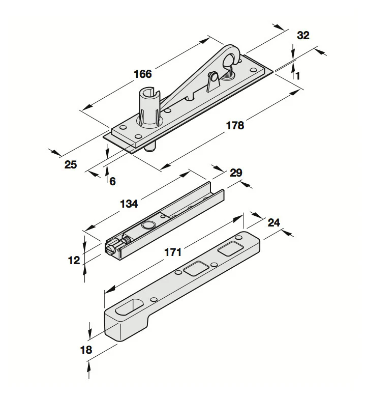 Hafele Floor Spring Door Closer DCL 301 Non Hold Open Double Action 932.79.141 - Image 3