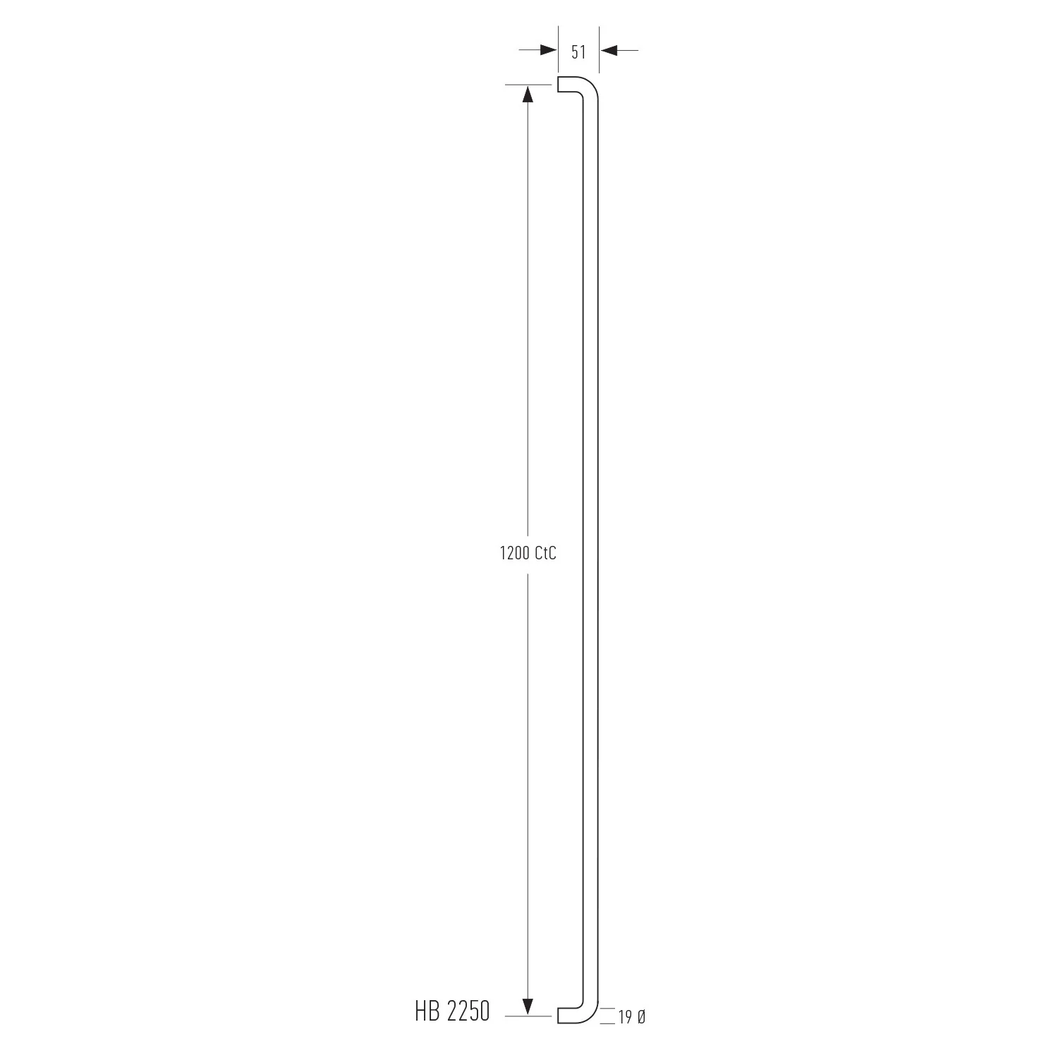 Halliday & Baillie 2250 Round Profile Brass D Pull Handle 1200mm - Available in Various Finishes - Image 2