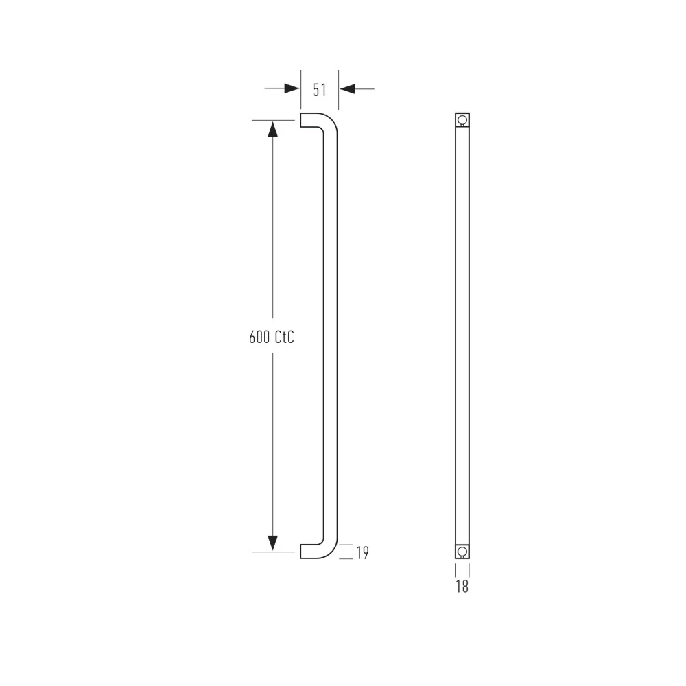 Halliday & Baillie 2340 Square Profile D Pull Handle 600mm - Available in Various Finishes - Image 2