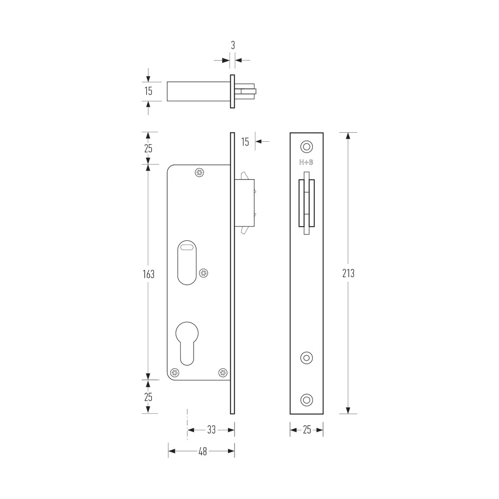 Halliday & Baillie 640 Narrow Sliding Door Lock Key & Snib Both Sides 33mm - Image 2