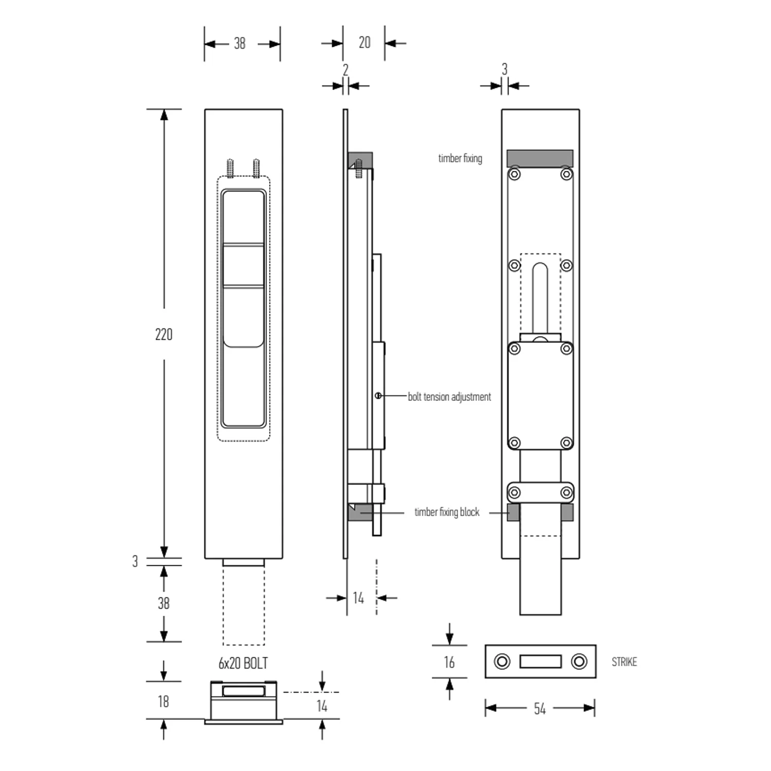 Halliday & Baillie Flat Throw Flush Bolt - Available in Various Finishes - Image 2