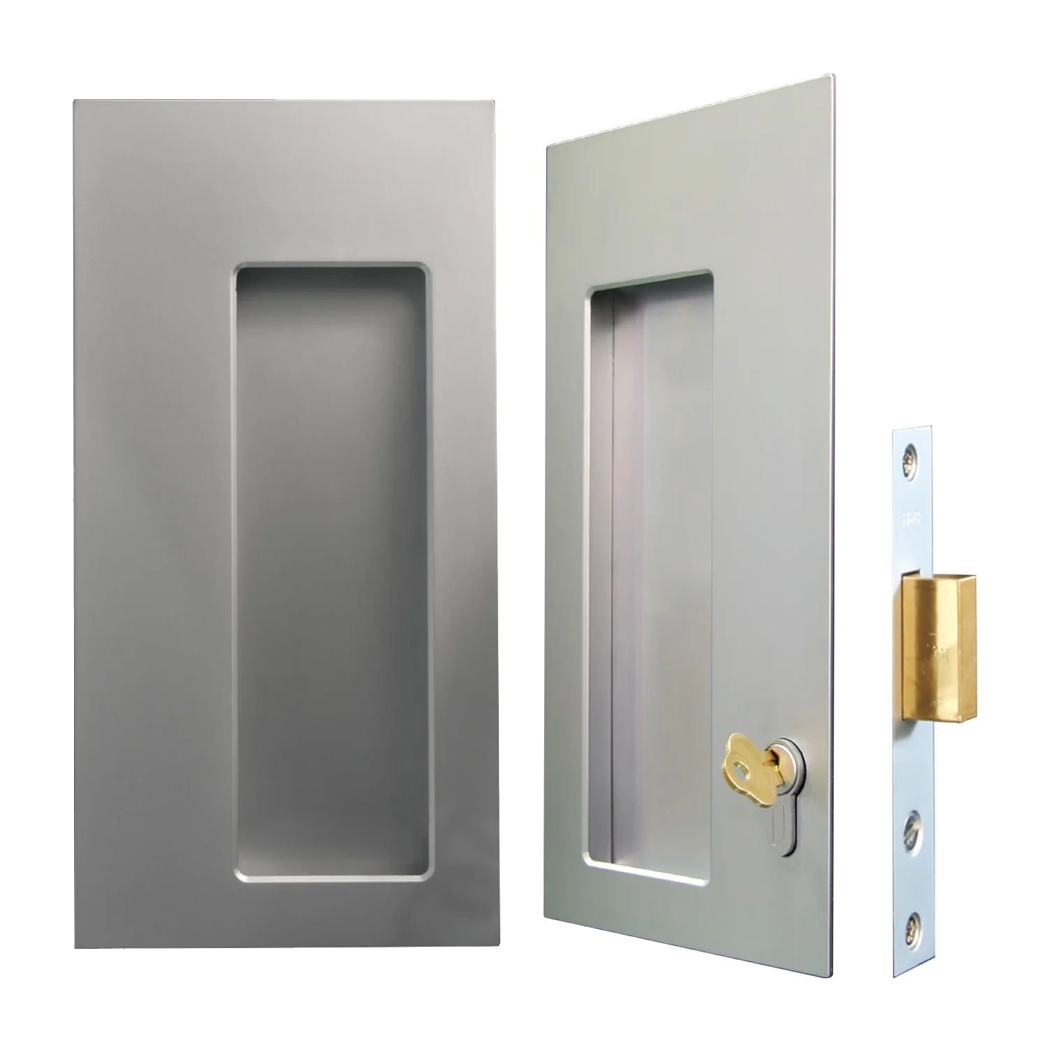 Halliday & Baillie Large Rectangle Flush Pull with Keyhole/Plain Deadbolt 30mm Satin Chrome