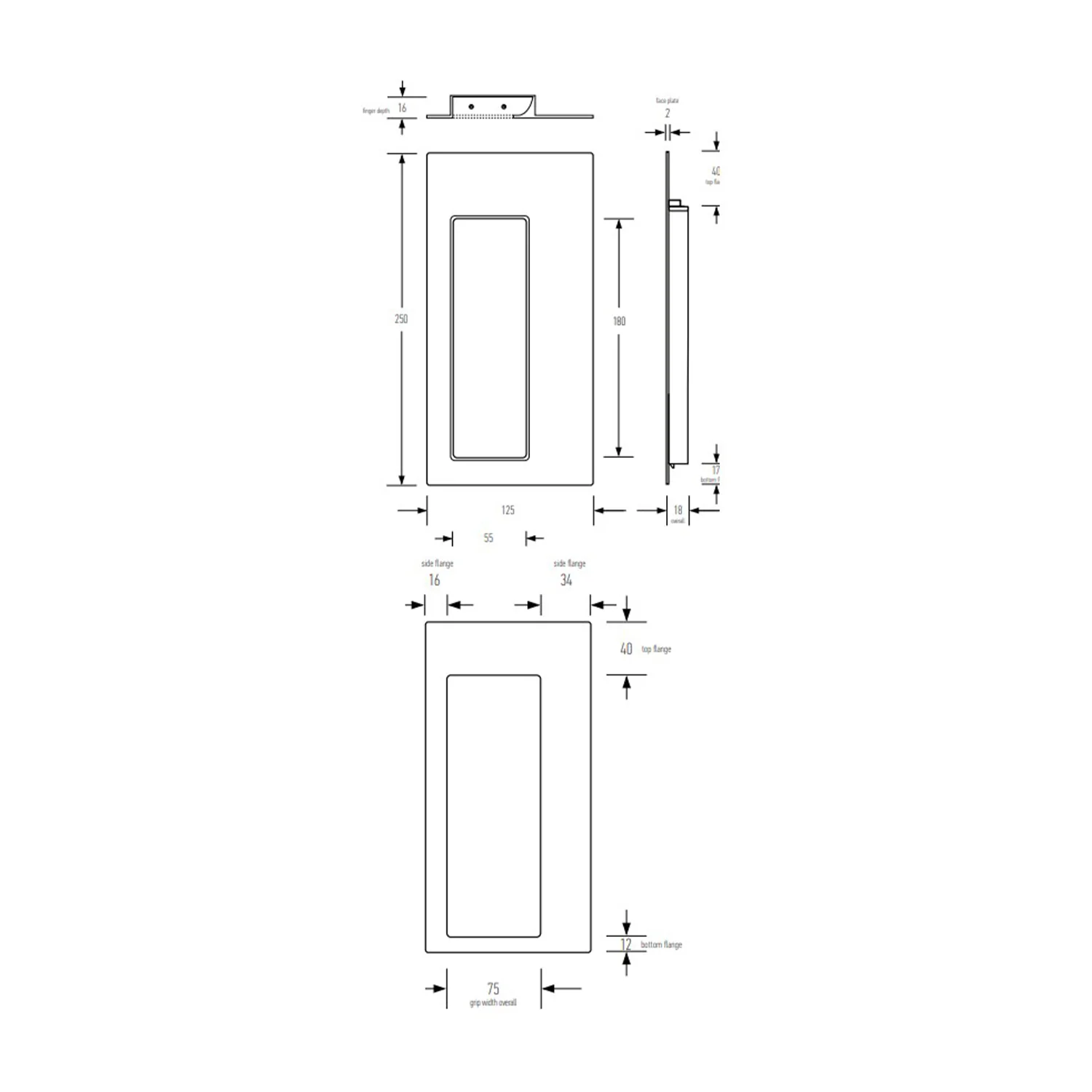 Halliday & Baillie Large Rectangle Flush Pull with Keyhole/Nothing Deadbolt 30mm Satin Chrome - Image 2