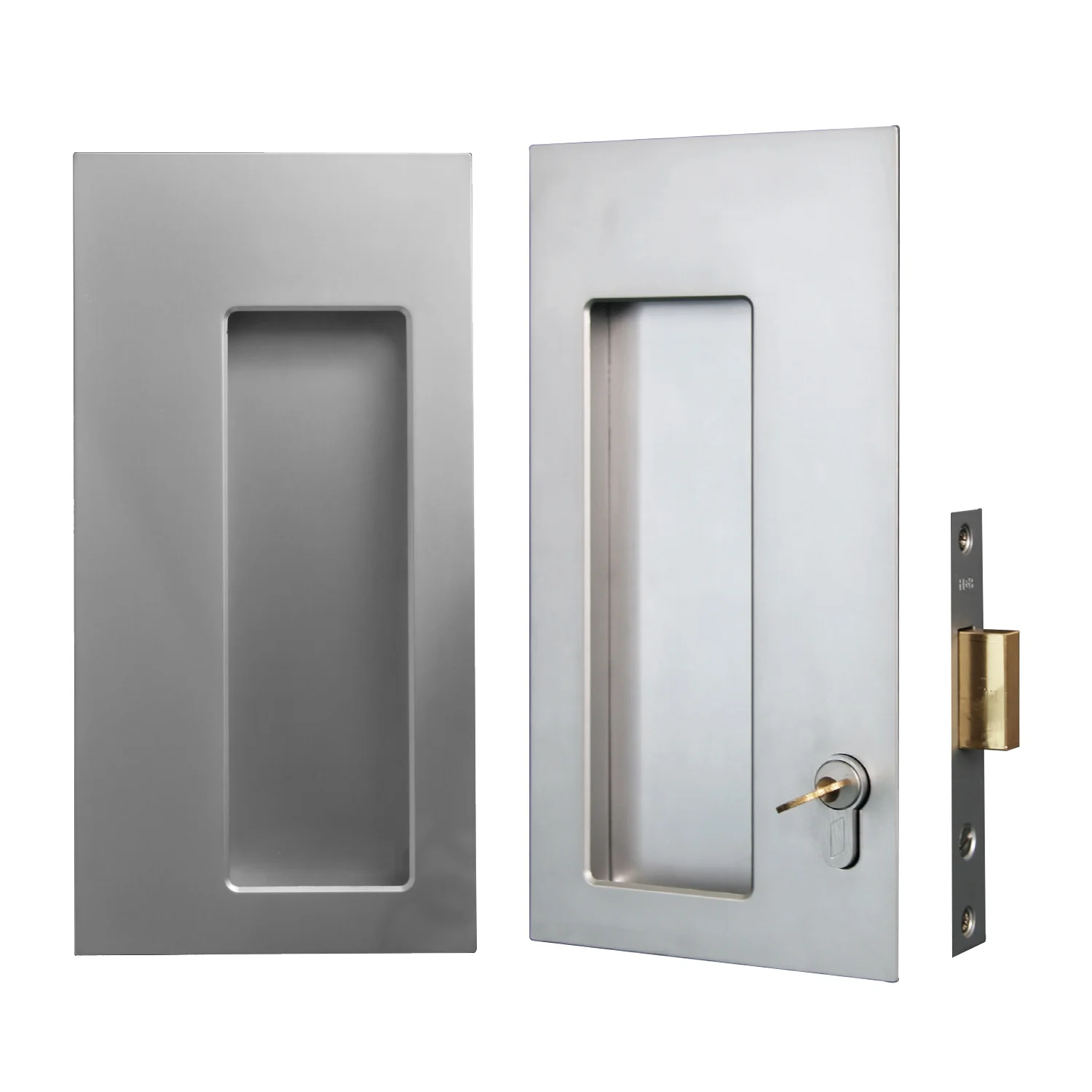 Halliday & Baillie Large Rectangle Flush Pull with Keyhole/Plain Deadbolt 55mm Satin Chrome
