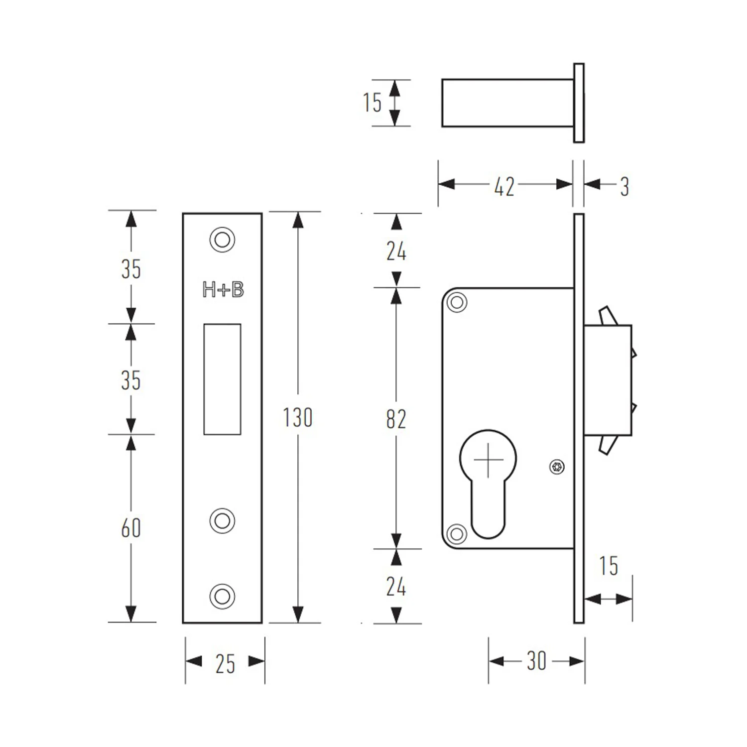 Halliday & Baillie Large Rectangle Flush Pull with Keyhole/Plain Mortice Lock 30mm Satin Chrome - Image 3